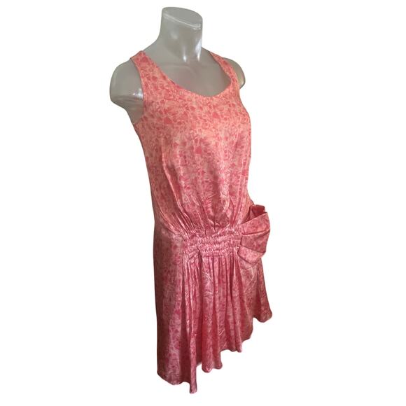Vintage RUE Du MAIL Pink Satin Printed Drop Waist Dress FEMININE Silk Size 38 S - Picture 5 of 10